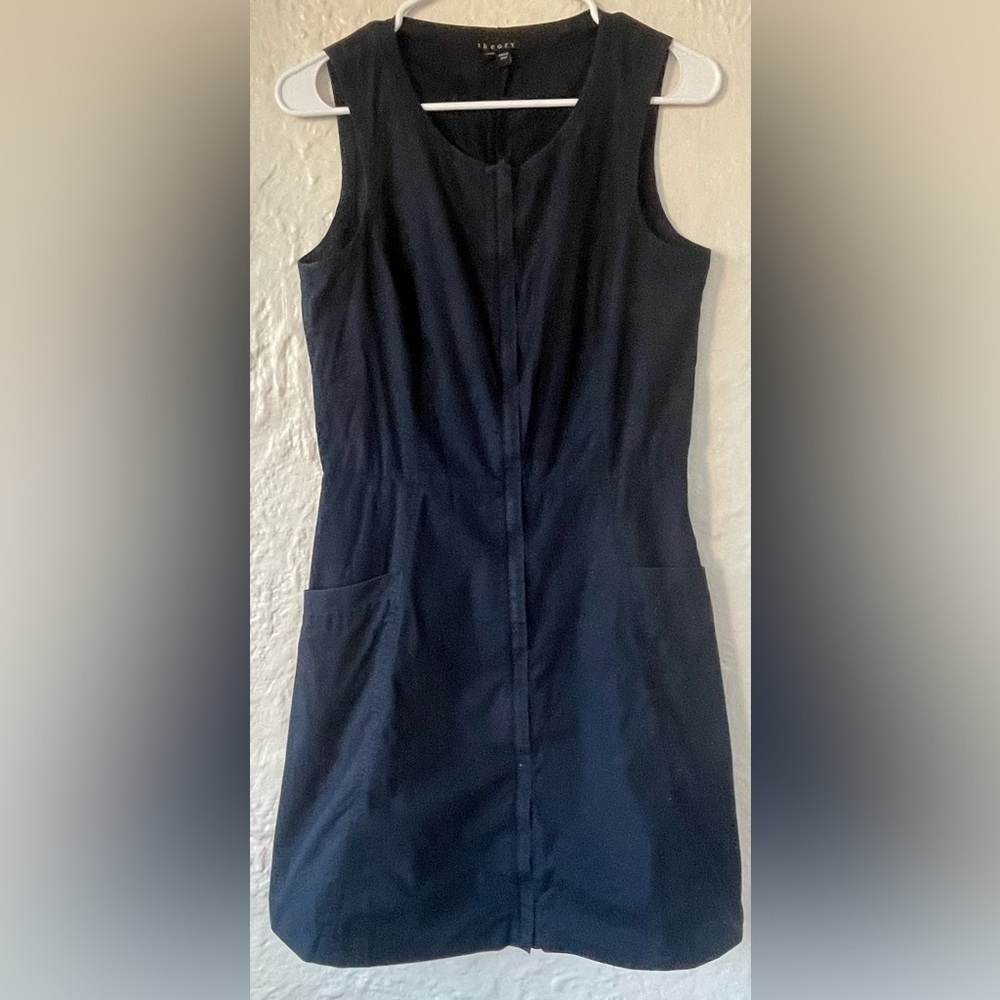Theory Bonza Cotton Poplin Full Zip Front Knee Length Dress Navy Size 6